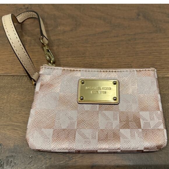 Michael Kors Jet Set Signature Logo Small Purse Wristlet Wallet Pink Rose Gold - Picture 1 of 5